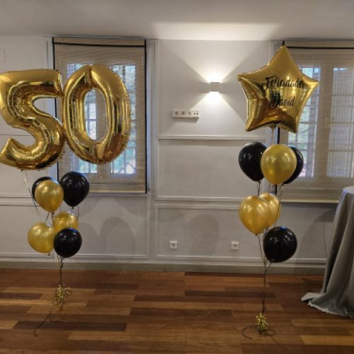 ramo de globos con numero 50 dorado madrid